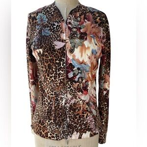 Alberto Makali Multicolor Floral and Leopard Cardigan